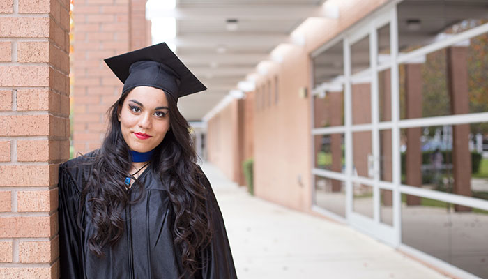 Darlene poses outside the downtown FSJC Advanced Technology Center where Generation classes take place